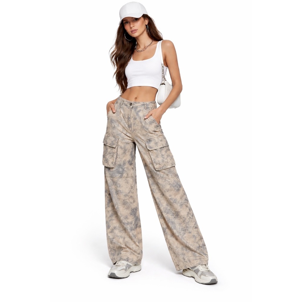 FREEMARKET Women's Cargo Pants Wide Leg Tie Dye Large Streetwear Y2K Artsy Boho‎
